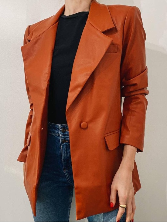 WeWoreWhat Jackets & Blazers - WeWoreWhat Downtown Vegan Leather Rust Cognac Blazer Jacket
